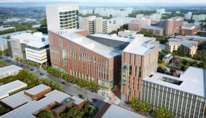 A view of the new medical school from Main Street in downtown Buffalo. Image: HOK  