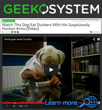 Geekosystem - Watch Dog Eat Dunkers With His Suspiciously Human Arms graphic