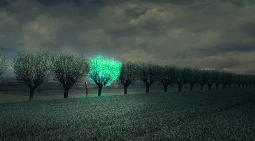 Bioluminescent Tree rendering in farm plain.