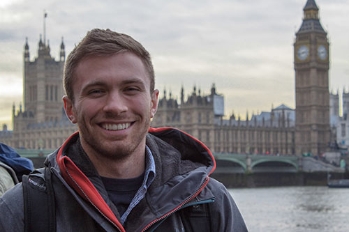 Jonnathan Griffin, student at SUNYIT, in London near Big Ben