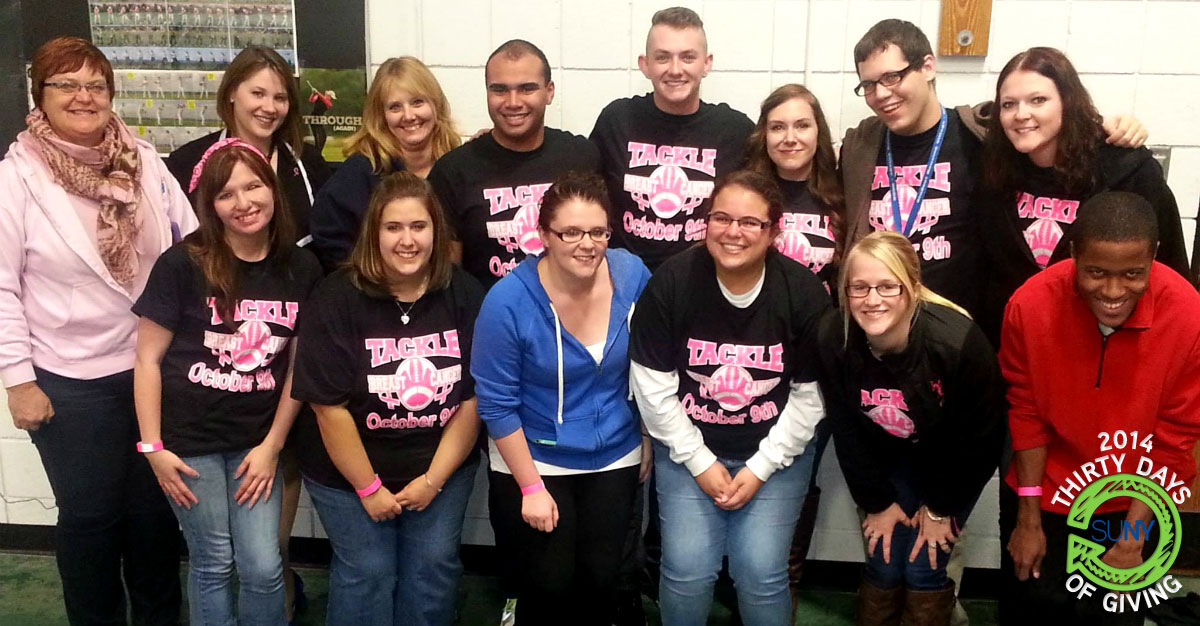 Participants in the Tackle Breast Cancer football event at Niagara County Community College