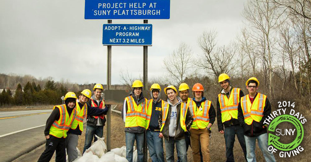 SUNY Plattsburgh students during their Adopt-a-Highway clean-up day activities.
