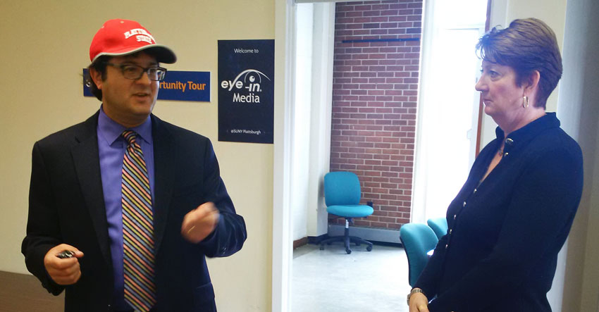 Jeff SInger of Eye-In Media tours SUNY Plattsburgh office space with Leslie Whatley of START-UP NY