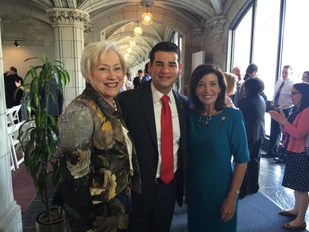 Trustee Marc Cohen with Chancellor Nancy Zimpher (left) and Lieutenant Governor Kathy Hochul (right) at State University Plaza on the day of Trustee Cohen's formal swearing-in ceremony.