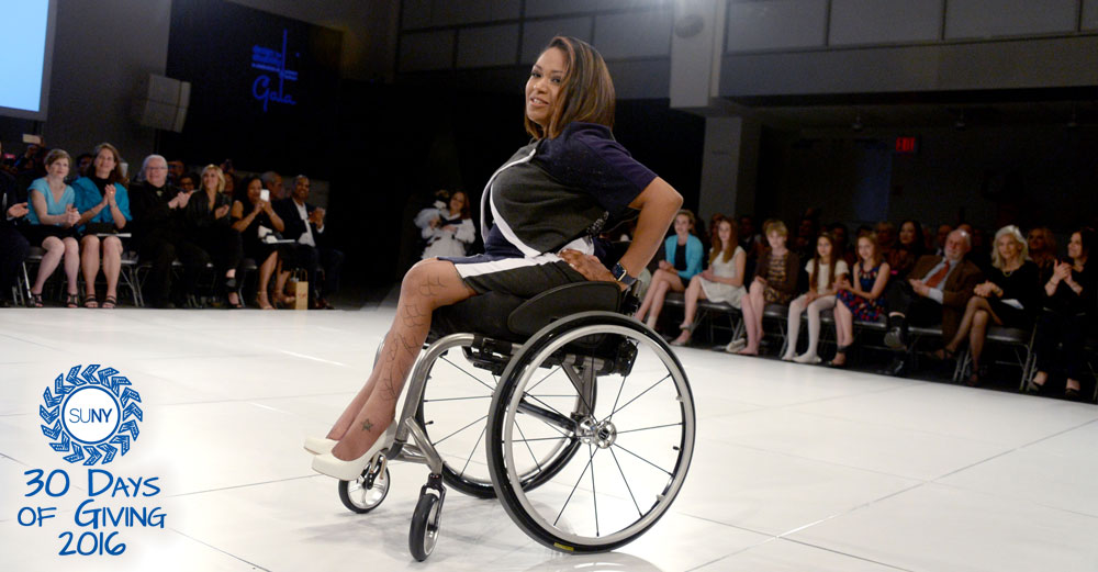 Female in wheelchair at FIT fashion show