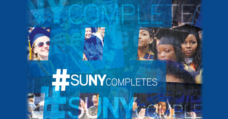 SUNY Completes booklet cover with various graduation photos.