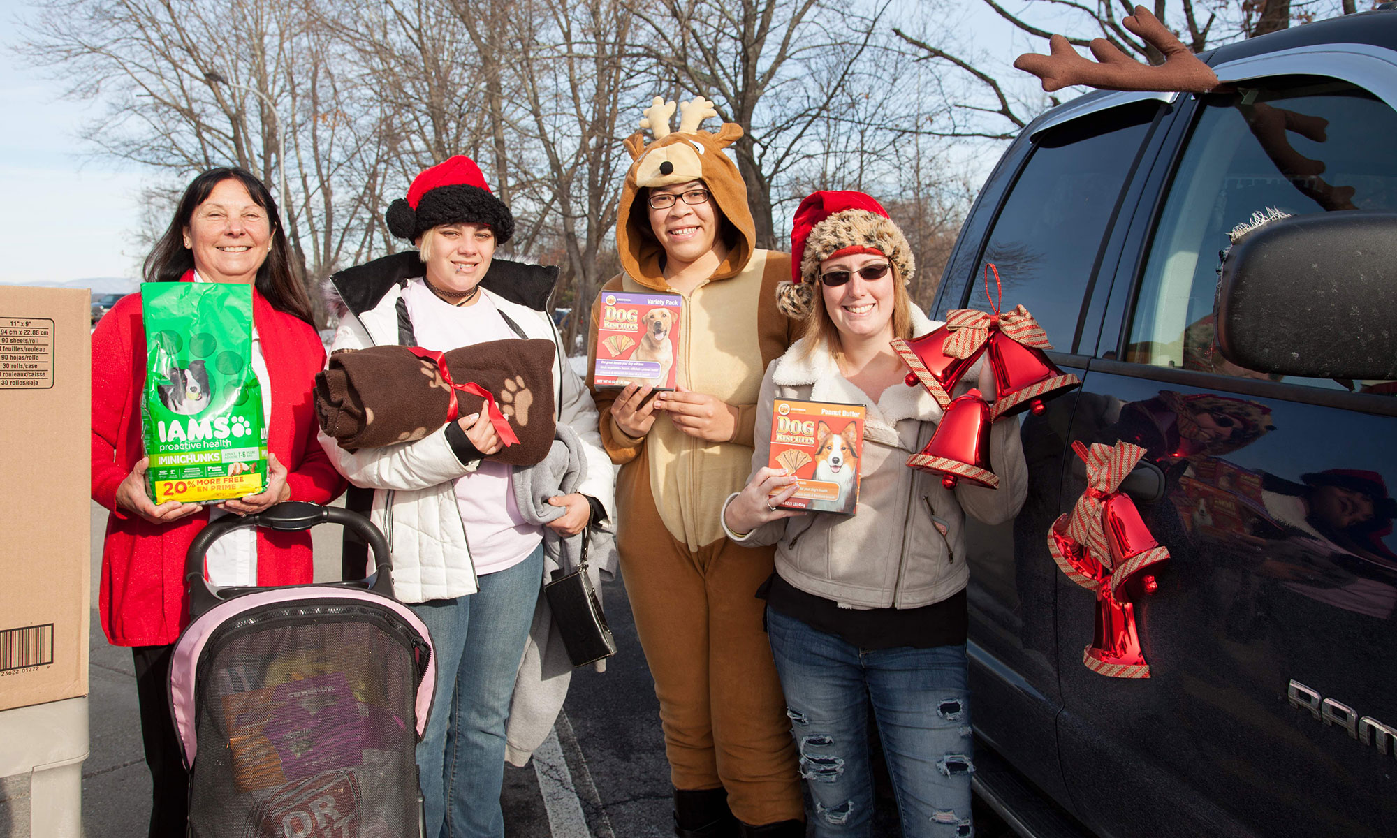 Ulster County Community College Vet Tech Club members outside with donations for the ASPCA.