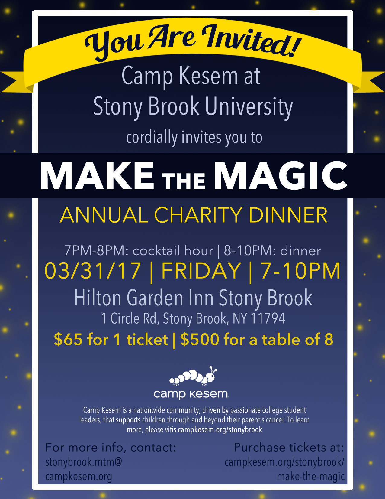Camp Kesem at Stony Brook University cordially invites you to Make the Magic Annual Charity Dinner