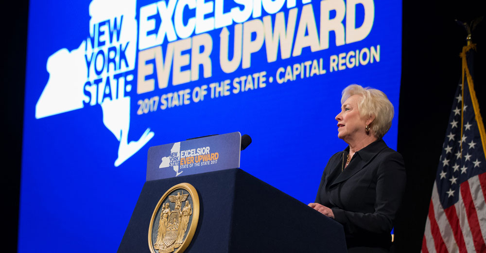Chancellor Zimpher speaks at the 2017 State of the State address in Albany.