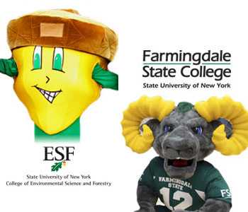 SUNY ESF mascot Oakie the Acorn and Farmingdale State mascot Ram-bo