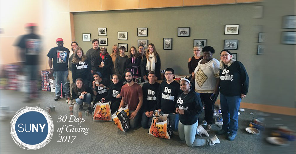 Columbia-Greene Community College students and staff pose for picture during a food drive.
