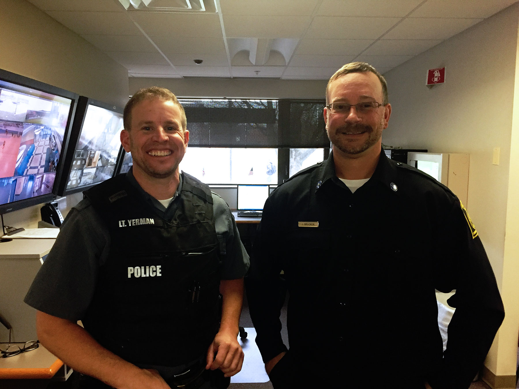 SUNY Poly university police in command center showing no-shave November faces.