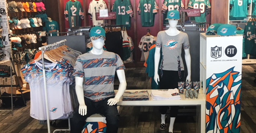 NFL store with new xFit items on display. 