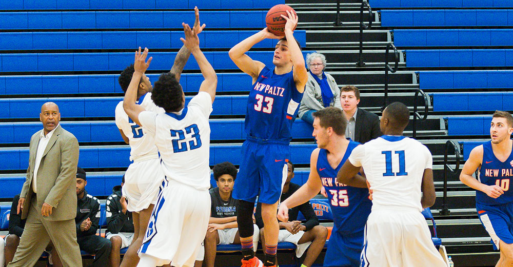 SUNY New Paltz basketball player Nick Paquette lines up for a jump shot in a game. Photo courtesy Reid Dalland.