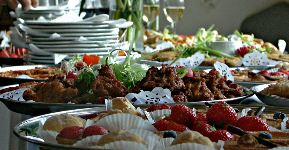 A food buffet table.