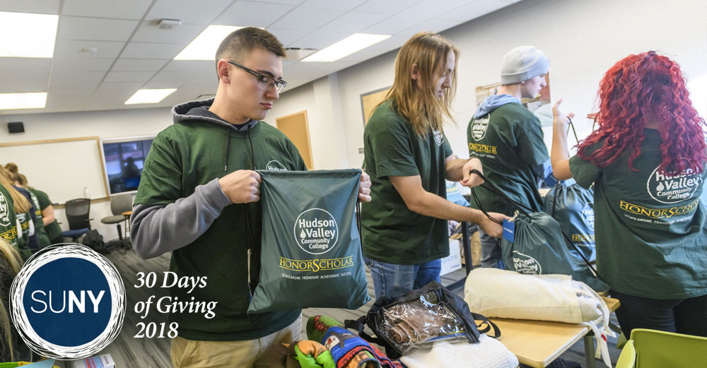 Hudson Valley Community College students pack bags of comfort gear for victims of domestic violence.