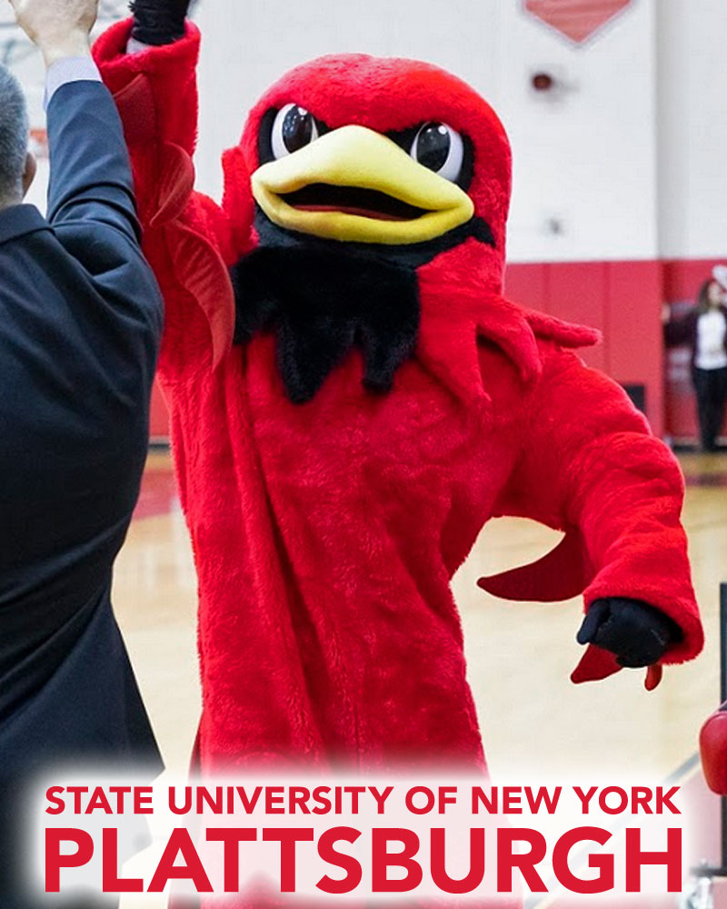 SUNY Plattsburgh mascot Burghy Cardinal.