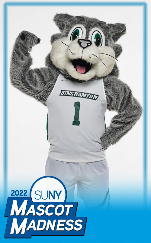 Binghamton University mascot Baxter Bearcat.