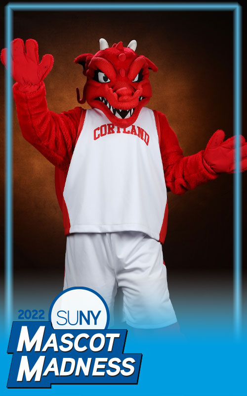 SUNY Cortland mascot Blaze the Red Dragon