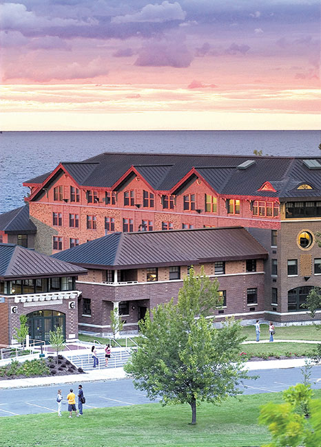 Oswego State - Johnson Hall at sunset in spring