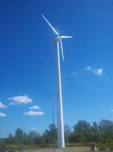 A 100 kilowatt wind turbine now decorates the Alfred skyline.