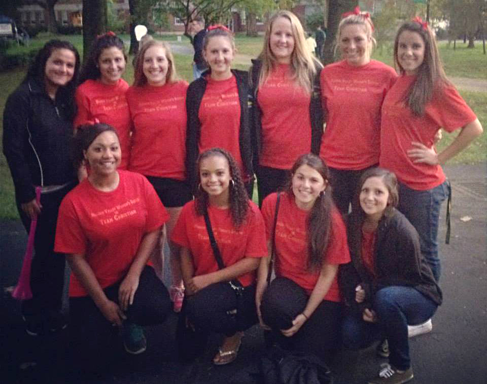 The Hudson Valley Community College women’s soccer team poses after participating in the Leukemia and Lymphoma Society’s Light Walk.