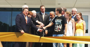 Chancellor Zimpher, Alain Kaloyeros, and Lt Governor Bob Duffy at the ribbon cutting of the opening of Tech Valley High School at the College of Nanoscale Science and Engineering