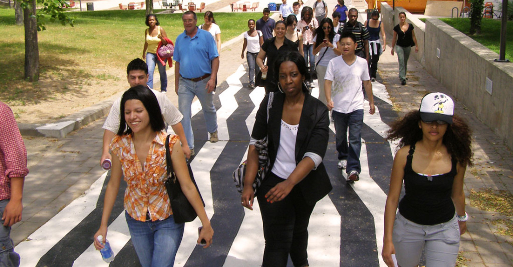Students walking on Stony Brook campus