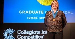 Stony Brook University graduate, Katarzyna (Kasia) M. Sawicka, PhD (’04, ’05, ’14), at the national Collegiate Inventors Competition for her invention