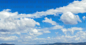 clouds with binary code behind them