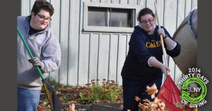 SUNY Geneseo students rake leaves at the home of elderly residents during the college’s annual Geneseo CARES event in October.
