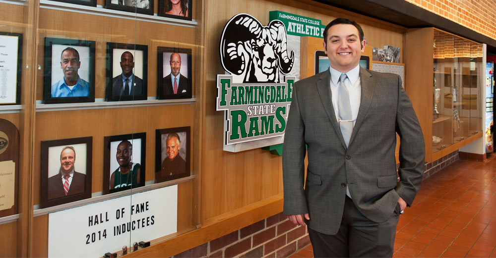 Nicholas King, alum, at the Farmingdale State College Hall of Fame.