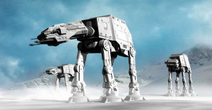 Star Wars battlefront in snow with Imperial Walkers