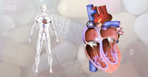 Heart diagram over pills background