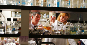 UBuffalo professor Murphy behind shelving in in medical lab