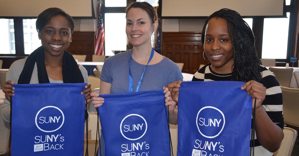 Volunteers filled more than 2500 bags to give to SUNY campuses for the SUNY's Got Your Back effort.