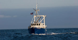 Stony Brook's University boat, named Seawolf, out in the Atlantic Ocean.