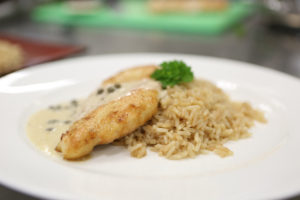 SUNY Cobleskill's Lemon Caper Chicken with Rice Pilaf.