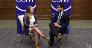 Student Assembly president Marc Cohen in a sit down interview with student Jenna Colozza.