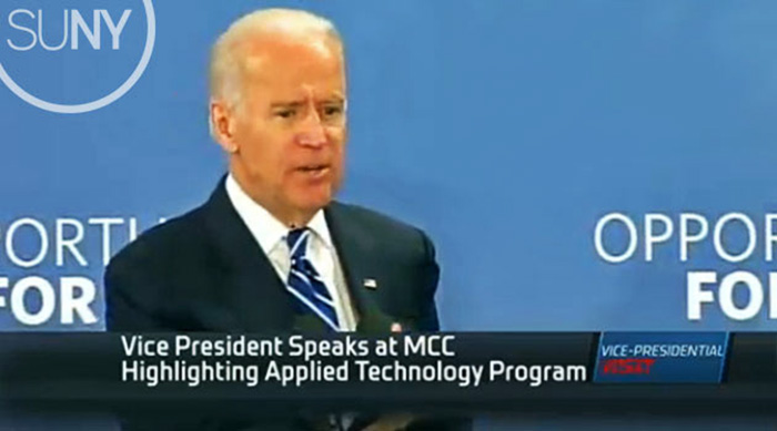 Joe Biden speaking at Monroe Community College