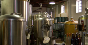The inside of a beer brewery.