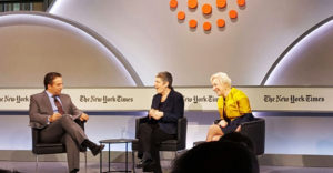 Chancellor Zimpher and U of California president Janet Napolitano on stage at the NY Times HIgher Ed Leaders Forum at the TimesCenter in NYC.