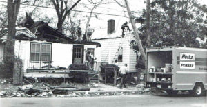 Hurricane damaged homes in Charleston, South Carolina in a photo from 1989.