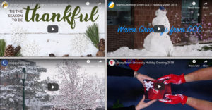 Collage of video stills from SUNY campus holiday message videos.