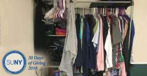A rack of donted coats at Rockland Community College.