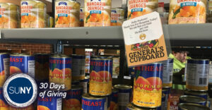 Food pantry shelf at The General's Cupboard at Herkimer County Community College.