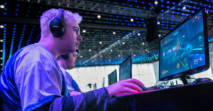 Student participates in an esports tournament at the Albany Capital Center.